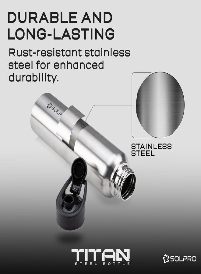 SOLPRO Titan 1000mL ISI Certified Stainless Steel Water Bottle for Office,School,College,Travel,Gym,Yoga,Camping,Sports & Outdoor For Men,Women,Athletes,Kids,Children,Student, Leak & BPA Free (Steel) - Image 3